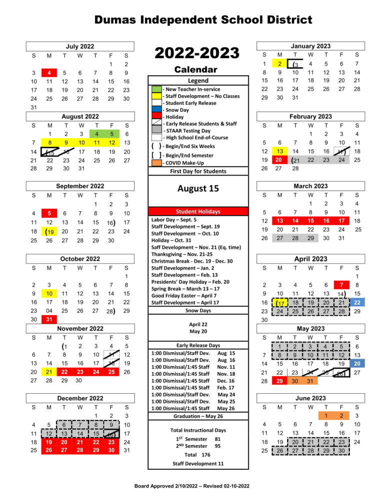 Dumas ISD 2022-2023 Calendar